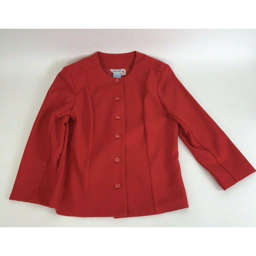 Vintage Christenfeld Of California Red Button Up Polyester Wool Blazer Size 14
